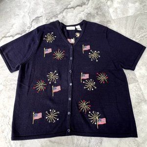 Croft & Barrow Sweater Large Navy Blue Cardigan Button Up USA American Patriotic
